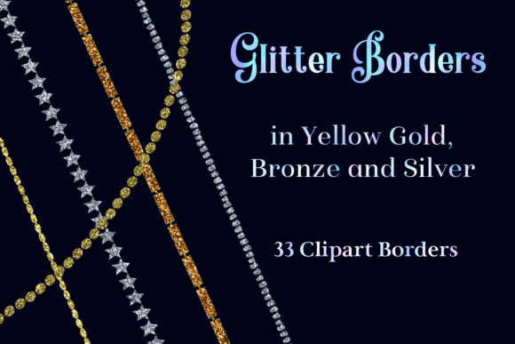 Download Glitter Borders in Yellow Gold, Bronze and Silver - 33 Clipart Borders - Premium Bundle